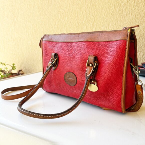 Dooney & Bourke Bag AWL Red & Tan Leather Shoulder Satchel Vintage DAMAGED - Picture 6 of 11